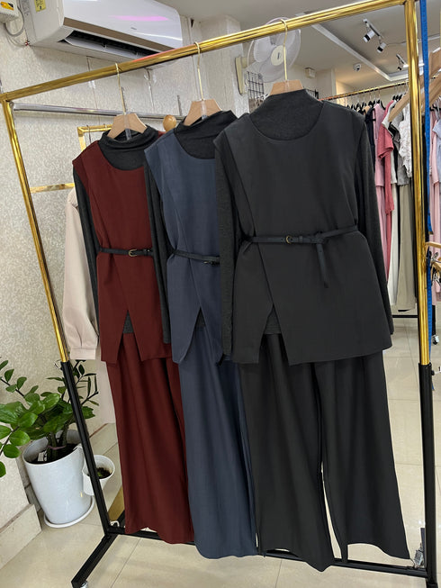 Women Elegant Turtleneck,Vest With Pant Sets